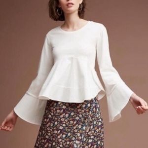 Eri + Ali white peplum blouse with bell sleeves